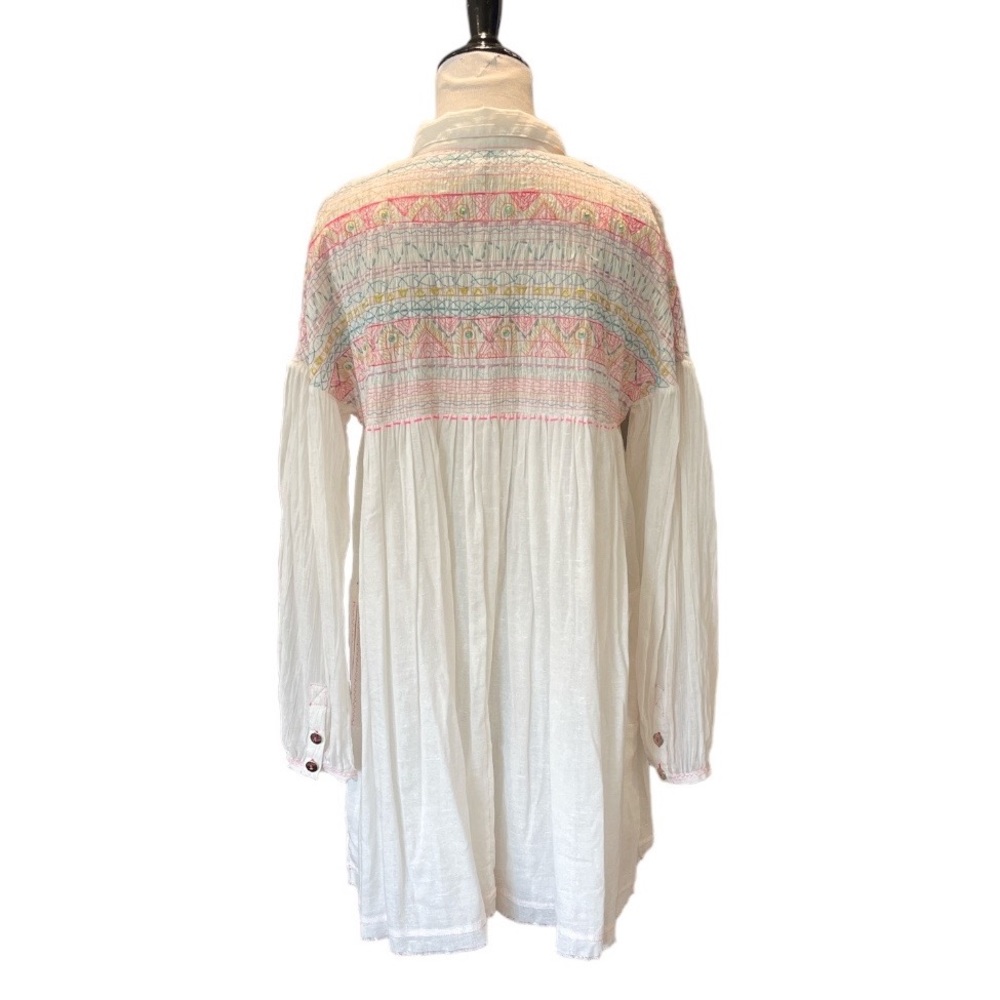 FREE PEOPLE ANNA MARIE EMBROIDERED BUTTON FRONT LONG SLEEVE TUNIC SHIRTDRESS - Picture 7 of 12